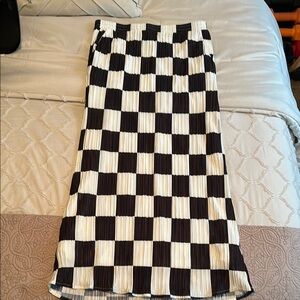 Santorini Midi Plisse Skirt in Black + White Checkered Black and White